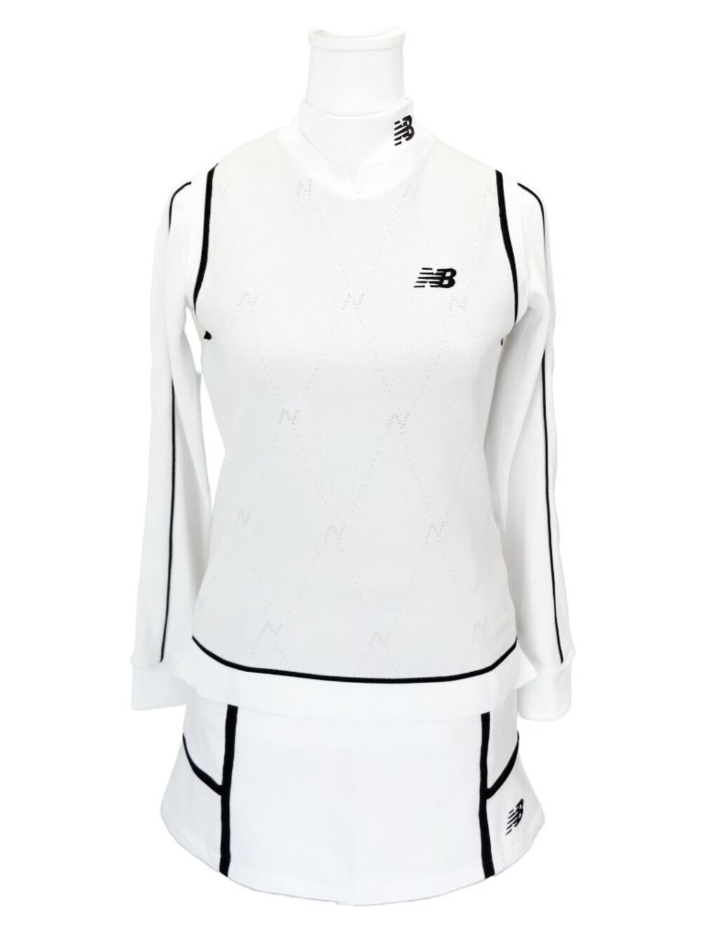 NEW BALANCE Japan Golf 3 PCS Set White Knit Jersey Top Skirt Sweater Vest XS-S